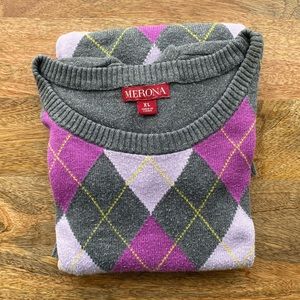 Merona Purple & Grey Argyle Sweater
